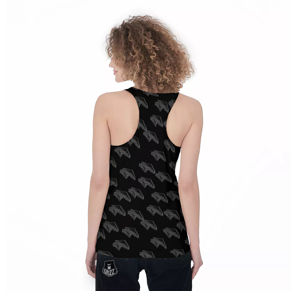 Sandwich Black Doodle Print Pattern Women's Racerback Tank Top-grizzshop