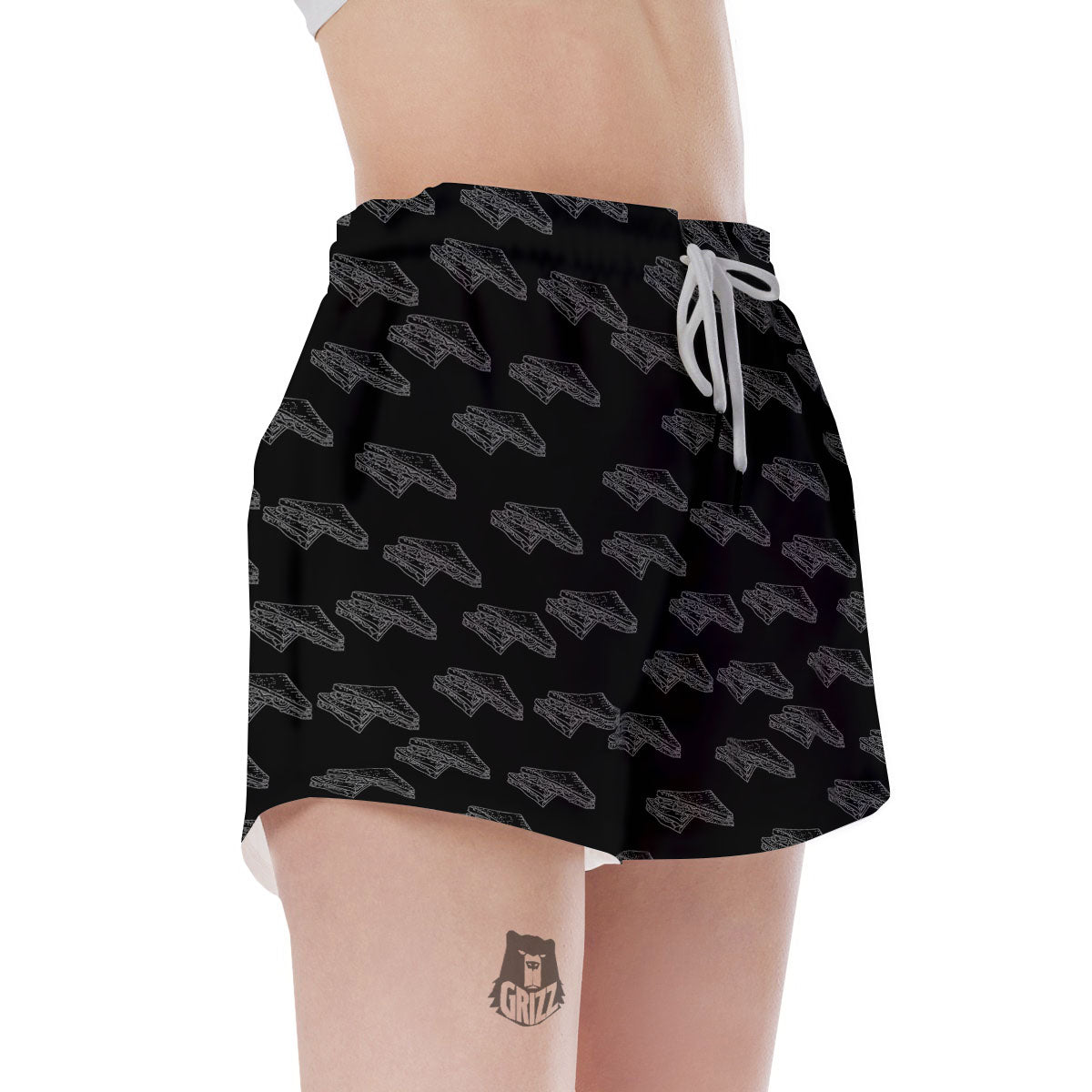 Sandwich Black Doodle Print Pattern Women's Shorts-grizzshop