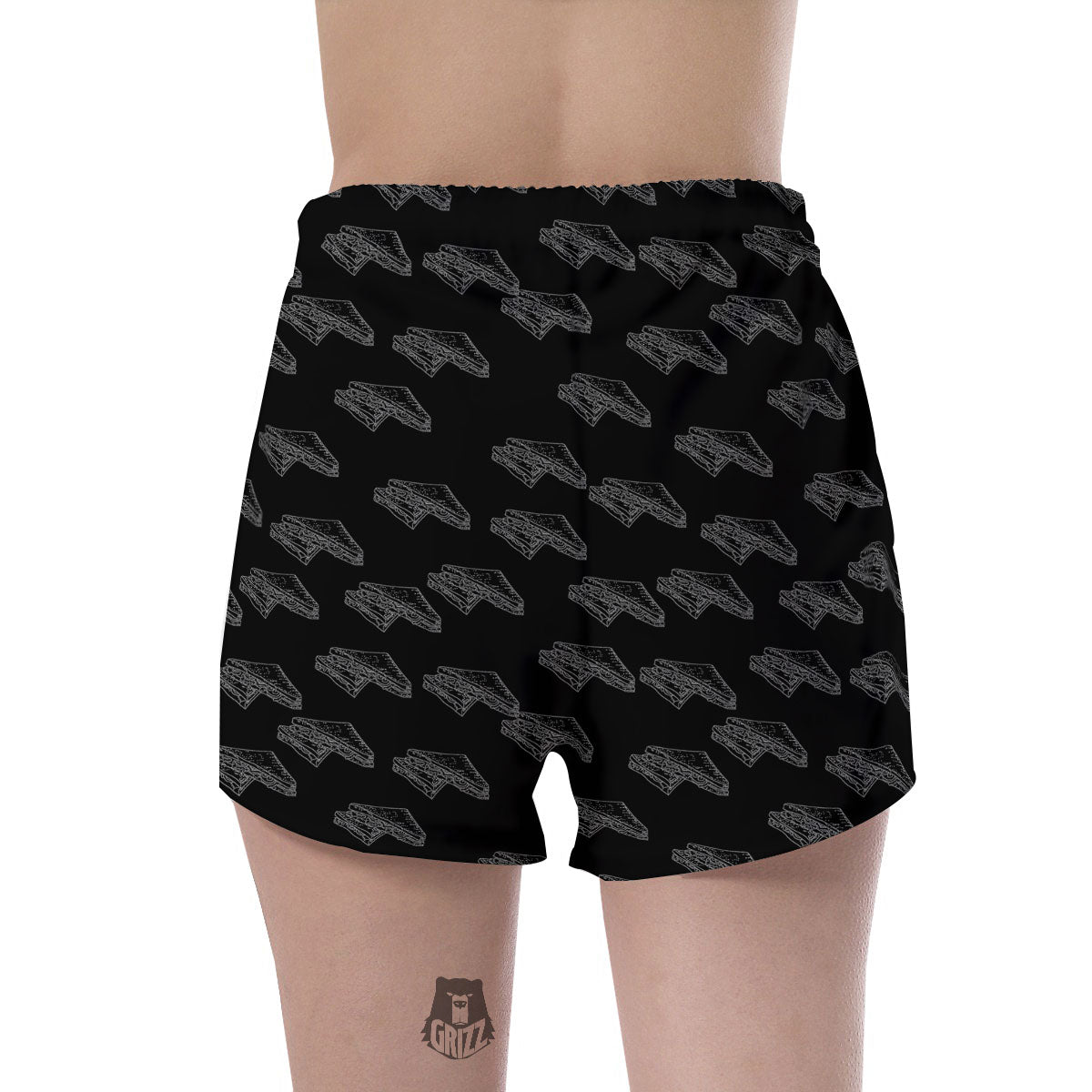 Sandwich Black Doodle Print Pattern Women's Shorts-grizzshop