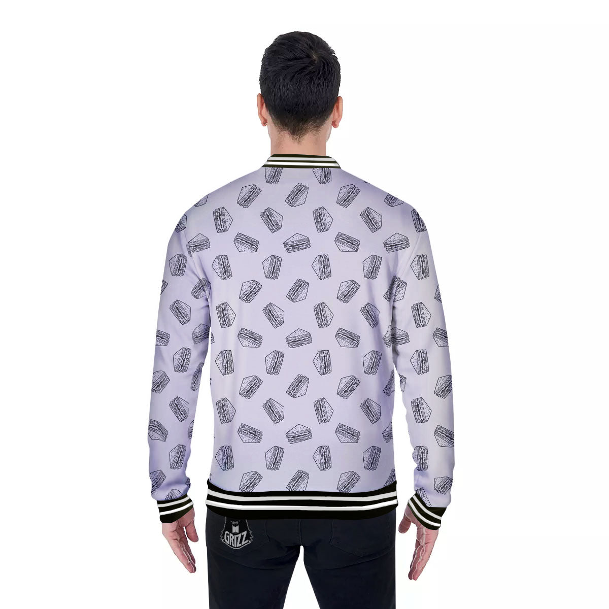Sandwich Grey Doodle Print Pattern Baseball Jacket-grizzshop