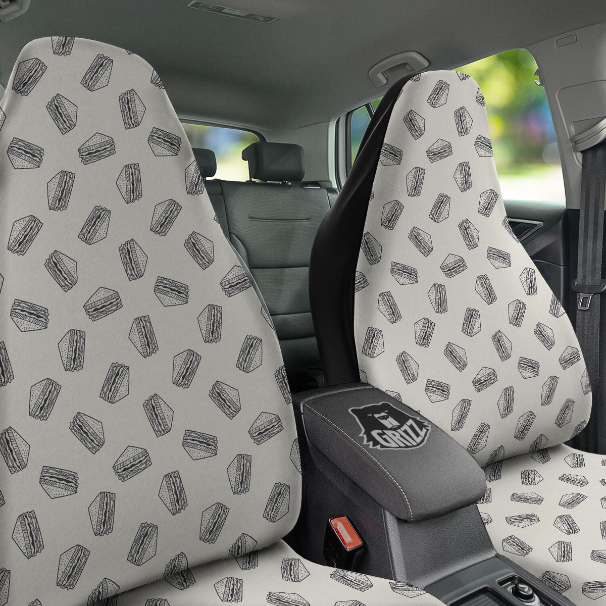 Sandwich Grey Doodle Print Pattern Car Seat Covers-grizzshop