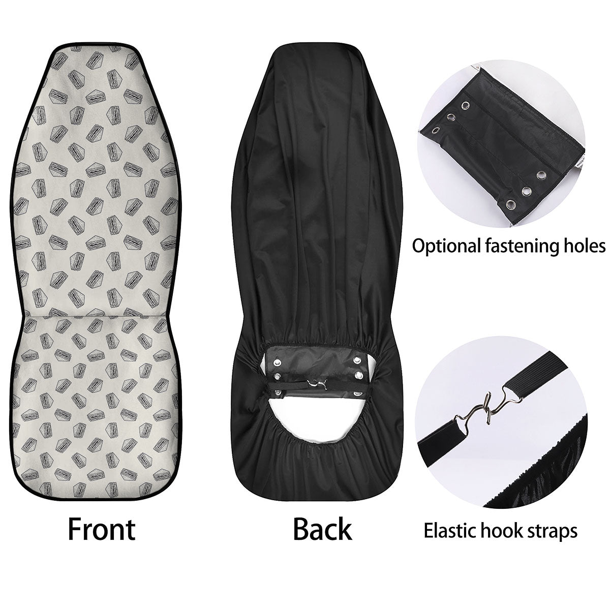 Sandwich Grey Doodle Print Pattern Car Seat Covers-grizzshop