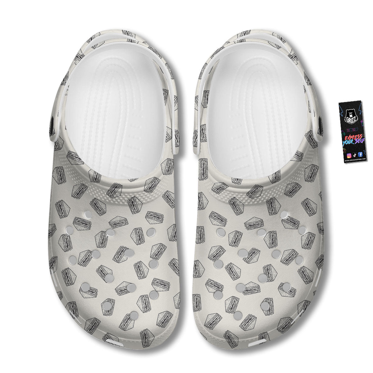 Sandwich Grey Doodle Print Pattern Clog-grizzshop