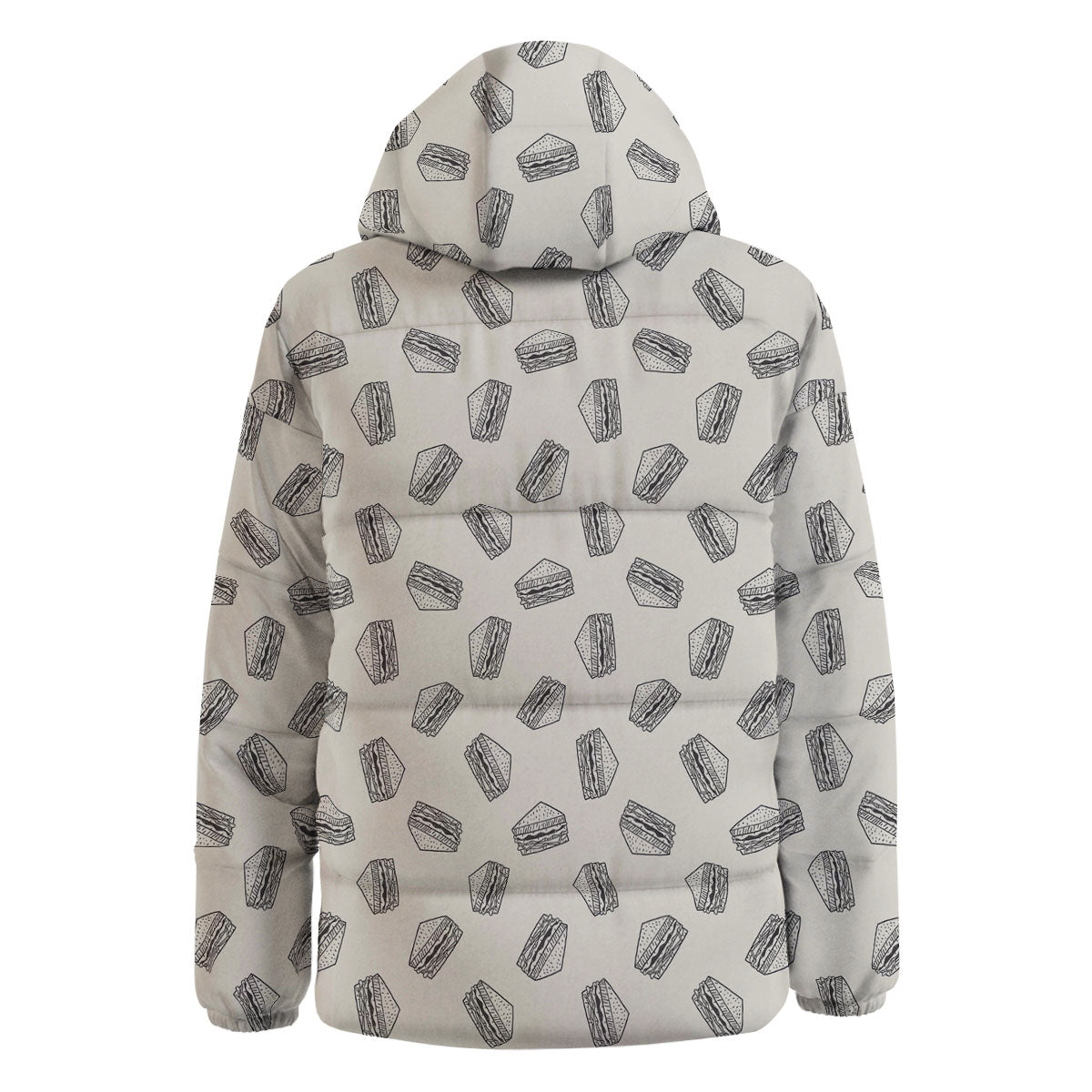Sandwich Grey Doodle Print Pattern Down Jacket-grizzshop