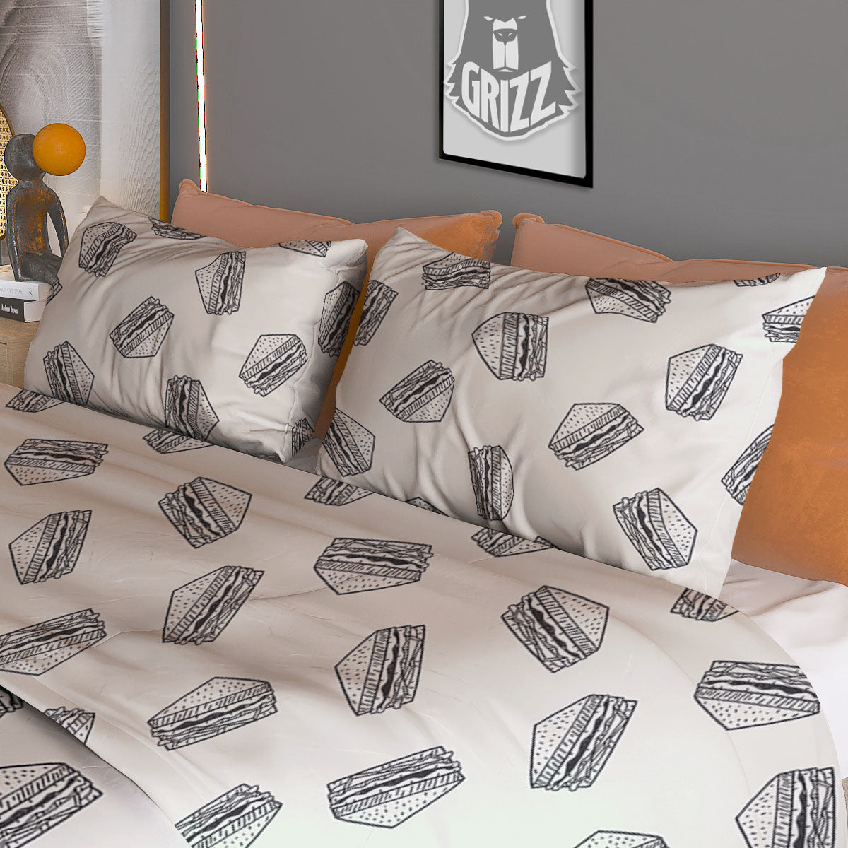 Sandwich Grey Doodle Print Pattern Duvet Cover Bedding Set