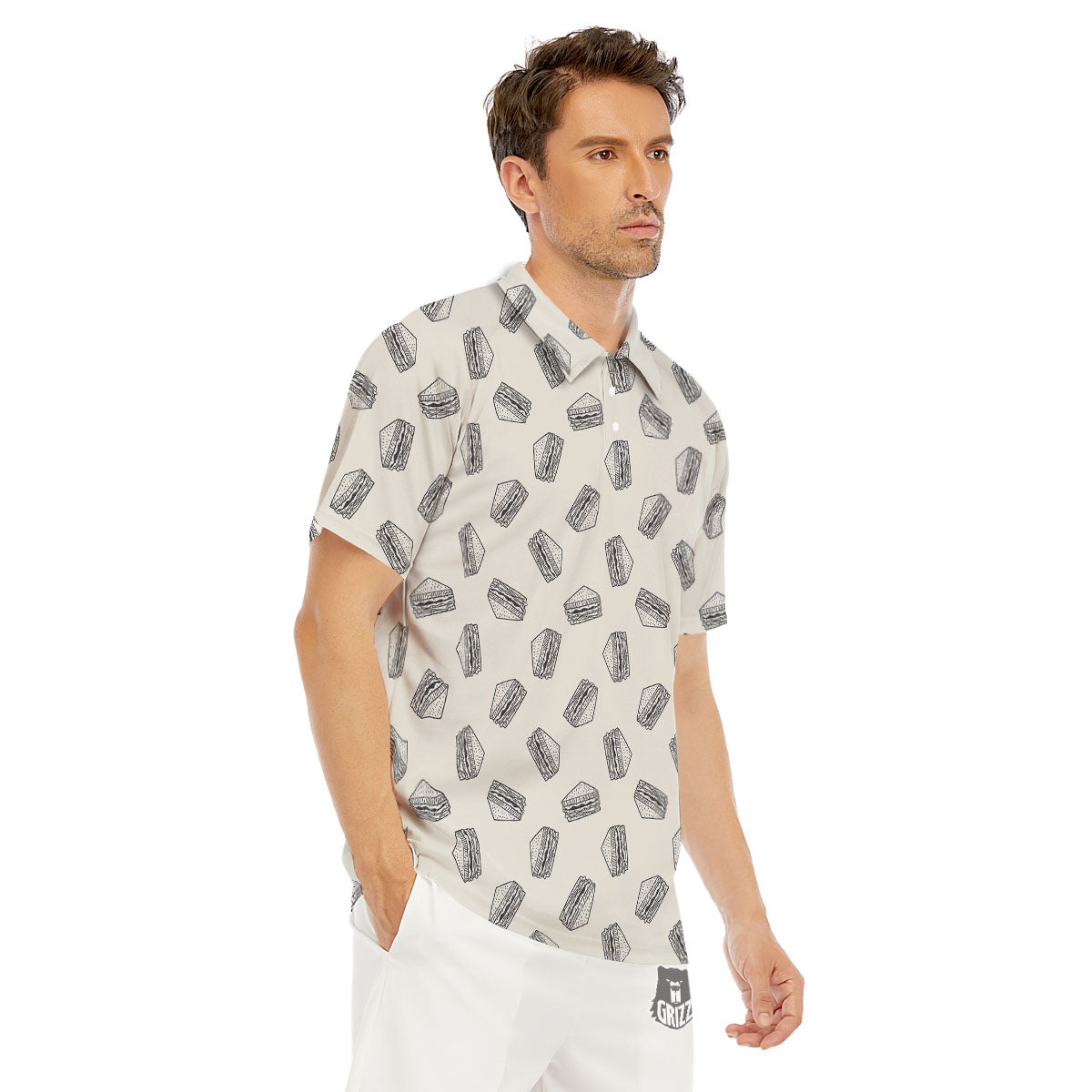 Sandwich Grey Doodle Print Pattern Men's Golf Shirts-grizzshop