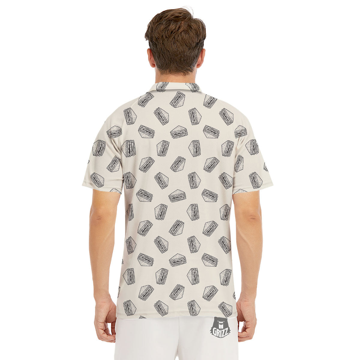 Sandwich Grey Doodle Print Pattern Men's Golf Shirts-grizzshop
