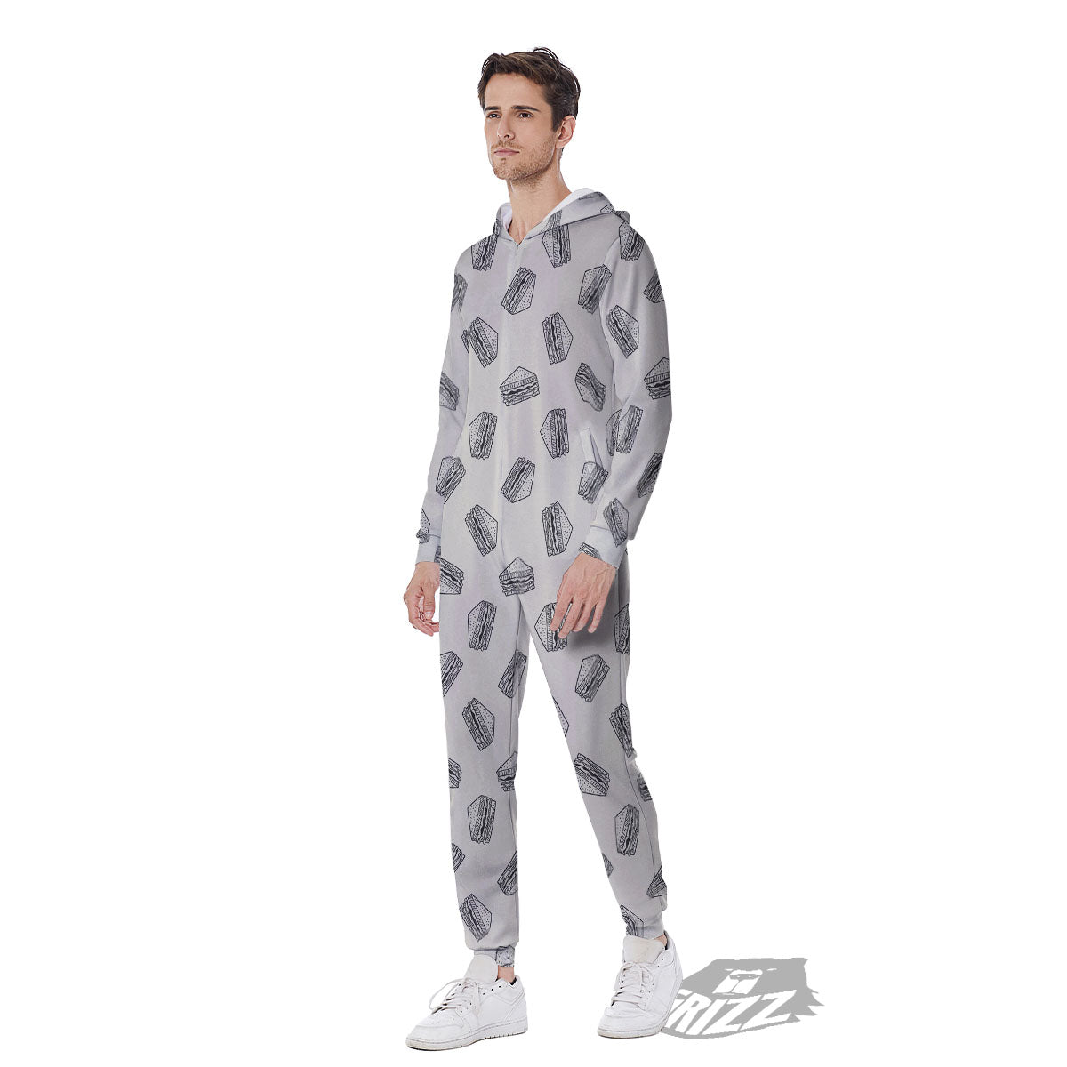 Sandwich Grey Doodle Print Pattern Men's Jumpsuit-grizzshop