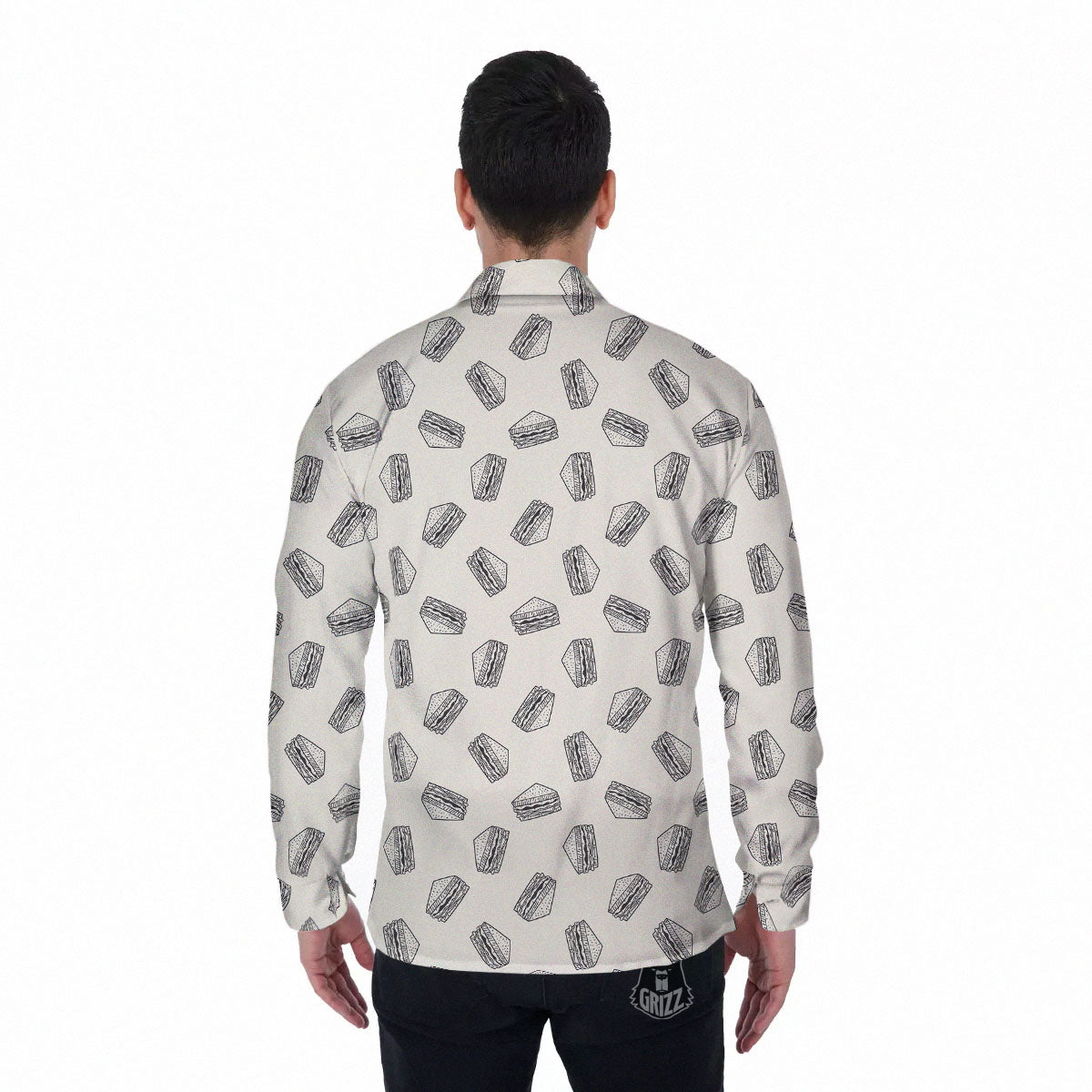 Sandwich Grey Doodle Print Pattern Men's Long Sleeve Shirts-grizzshop
