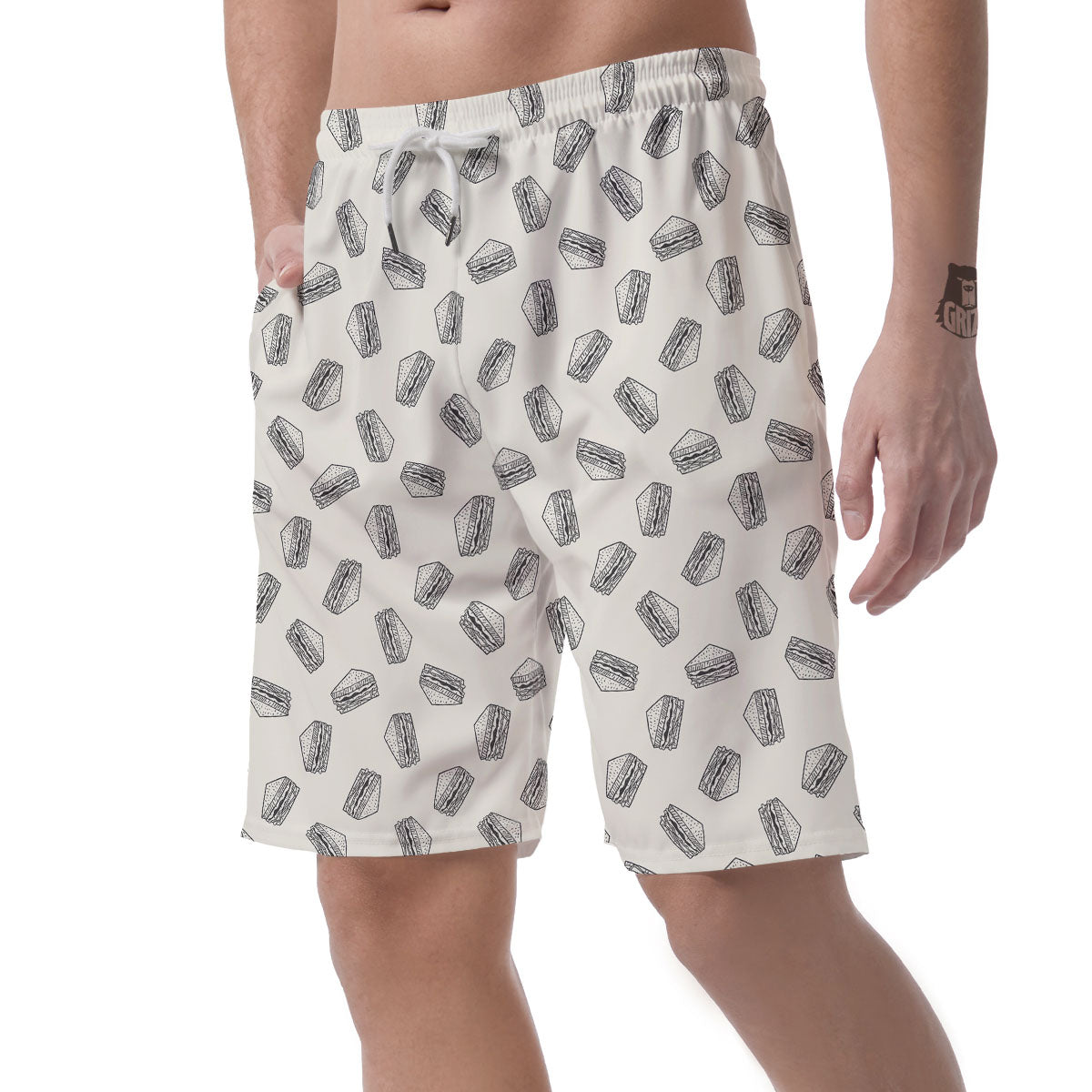 Sandwich Grey Doodle Print Pattern Men's Shorts-grizzshop