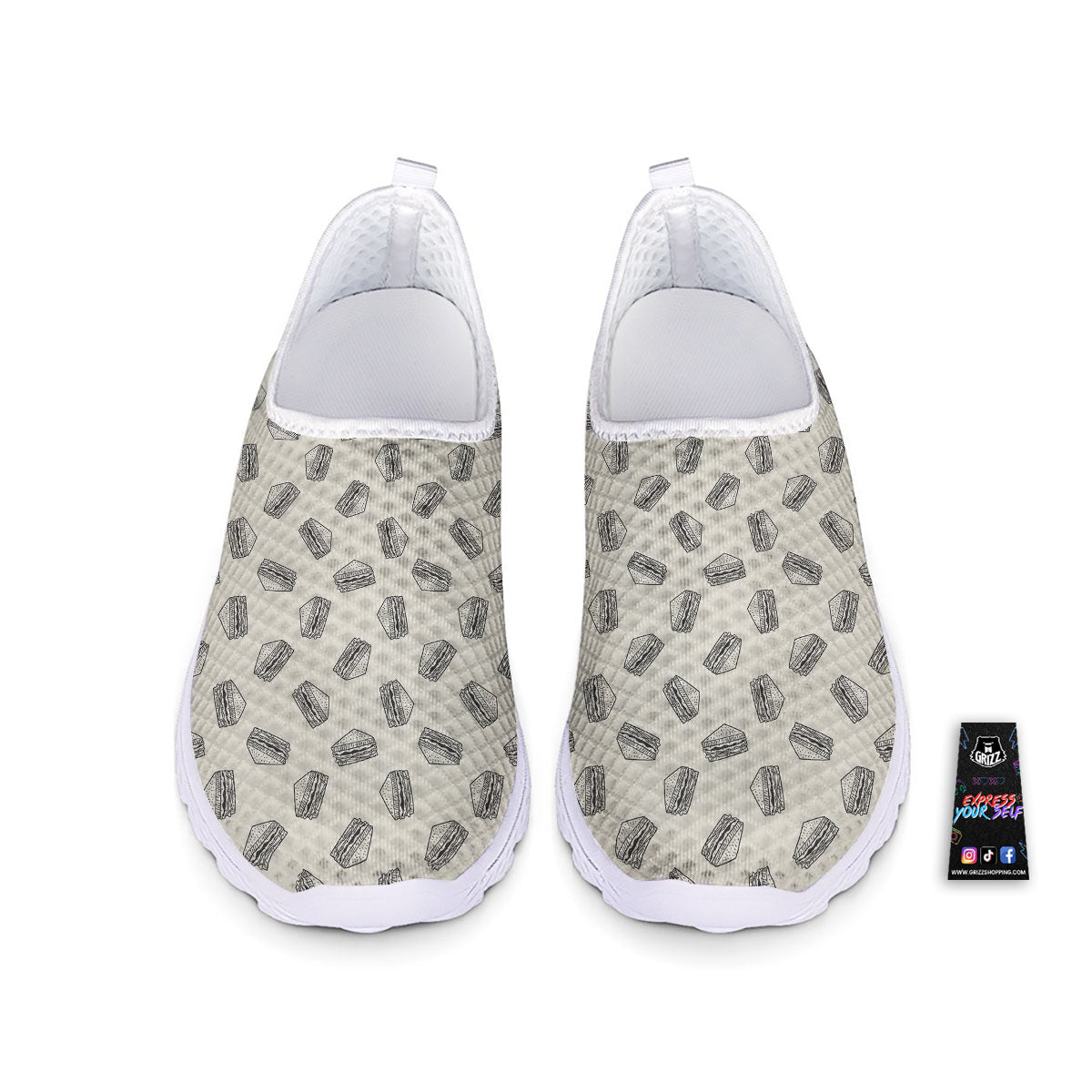 Sandwich Grey Doodle Print Pattern Nurse Shoes-grizzshop