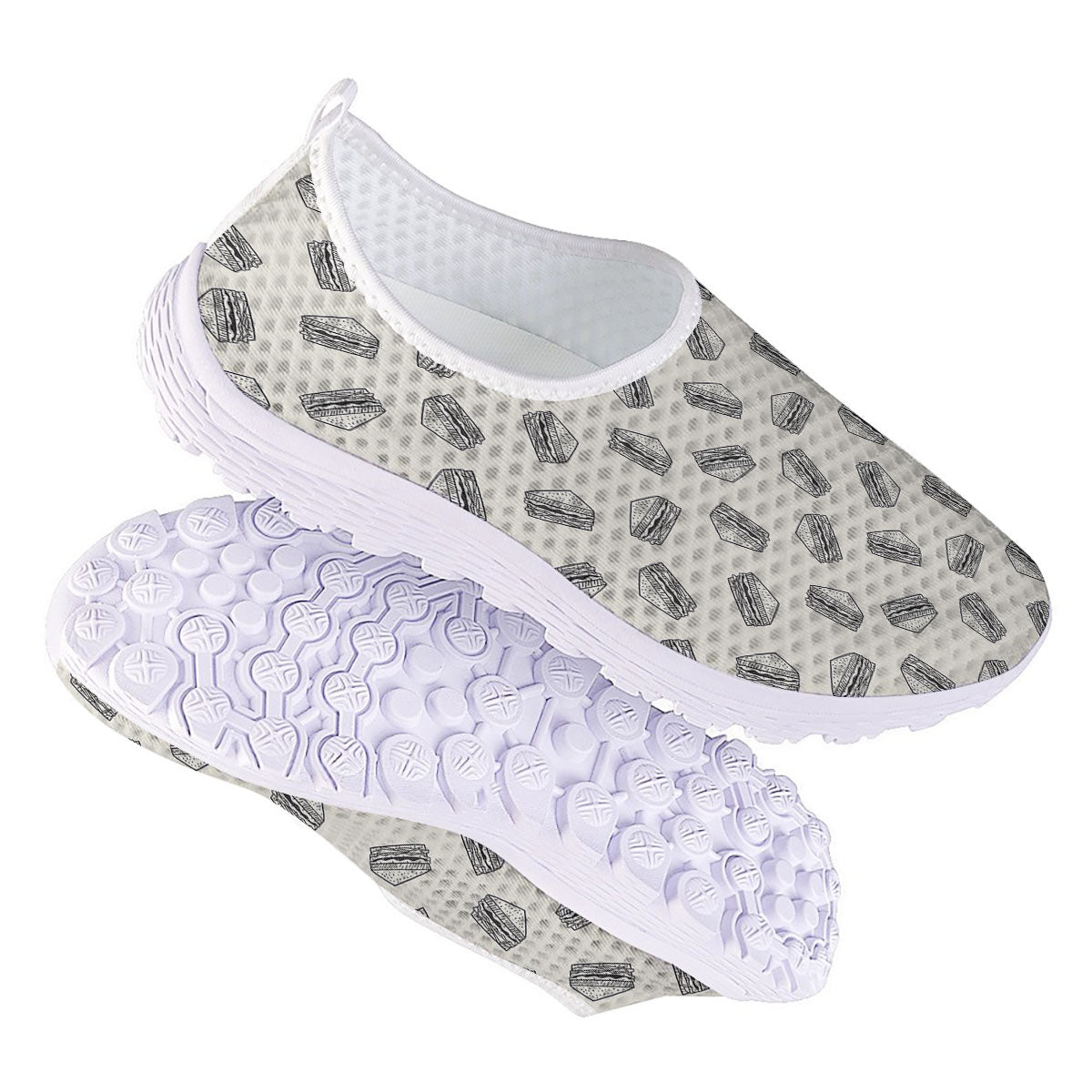 Sandwich Grey Doodle Print Pattern Nurse Shoes-grizzshop