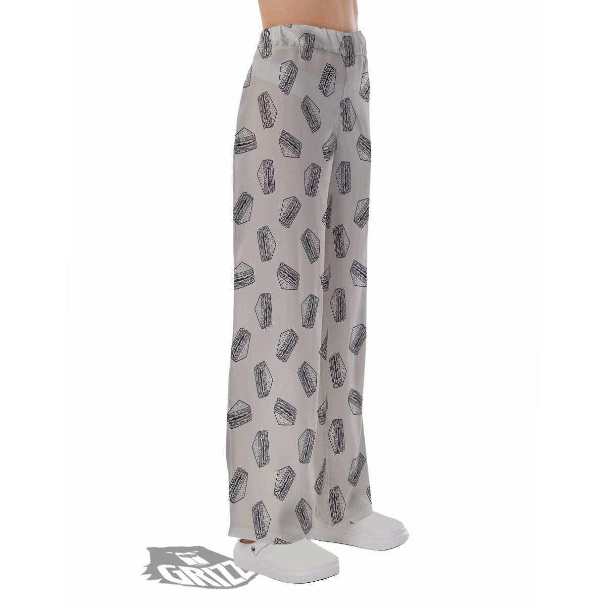 Sandwich Grey Doodle Print Pattern Pajama Pants-grizzshop