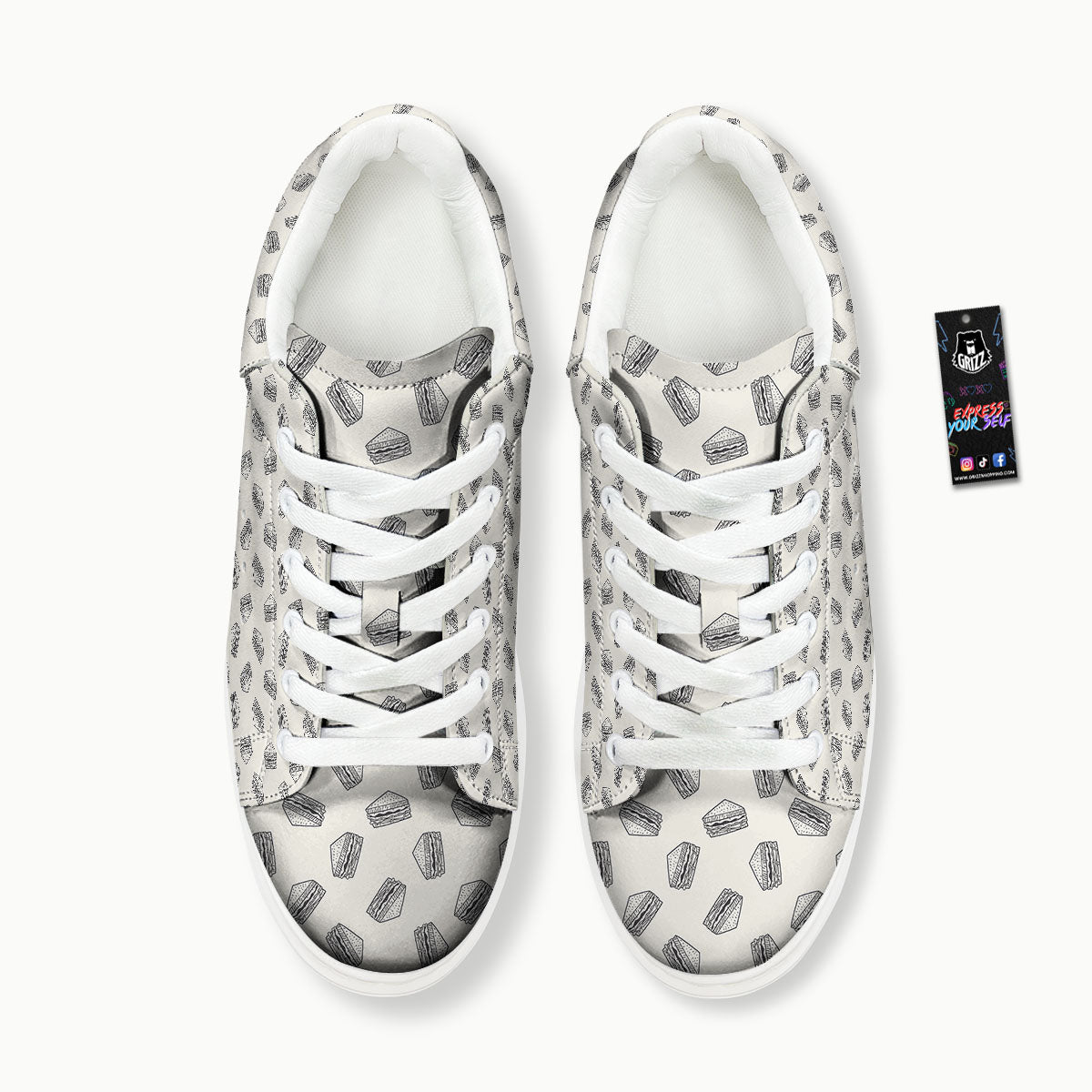 Sandwich Grey Doodle Print Pattern Platform Shoes-grizzshop