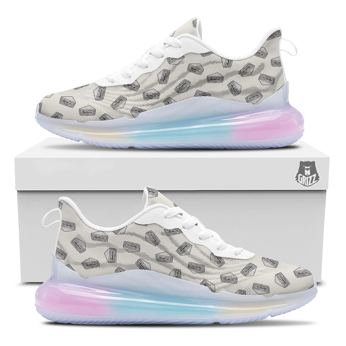 Sandwich Grey Doodle Print Pattern Running Sneakers-grizzshop