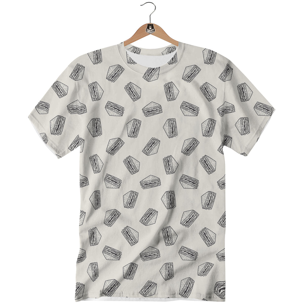 Sandwich Grey Doodle Print Pattern T-Shirt-grizzshop