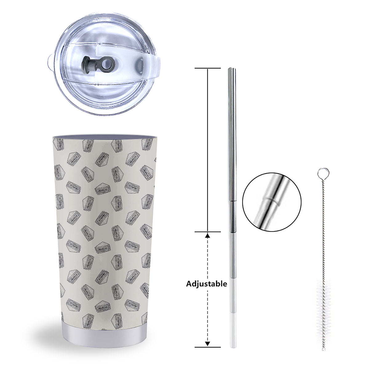 Sandwich Grey Doodle Print Pattern Tumbler-grizzshop