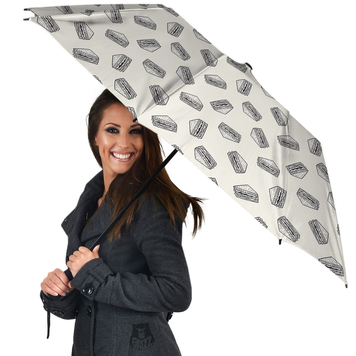 Sandwich Grey Doodle Print Pattern Umbrella-grizzshop