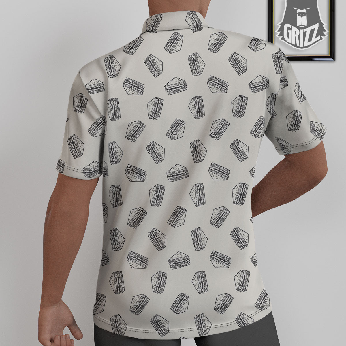Sandwich Grey Doodle Print Pattern Untucked Shirts-grizzshop