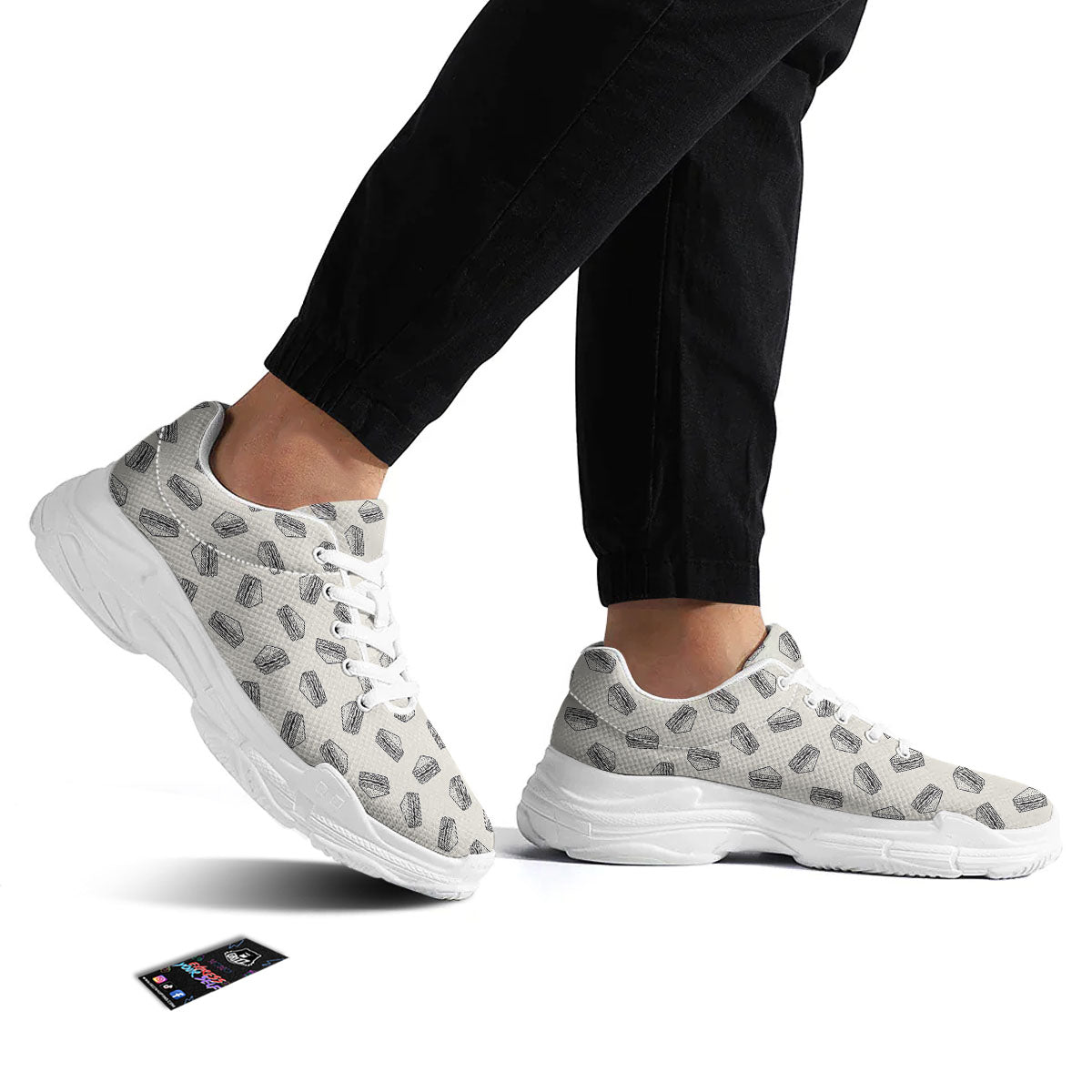 Sandwich Grey Doodle Print Pattern White Chunky Shoes-grizzshop