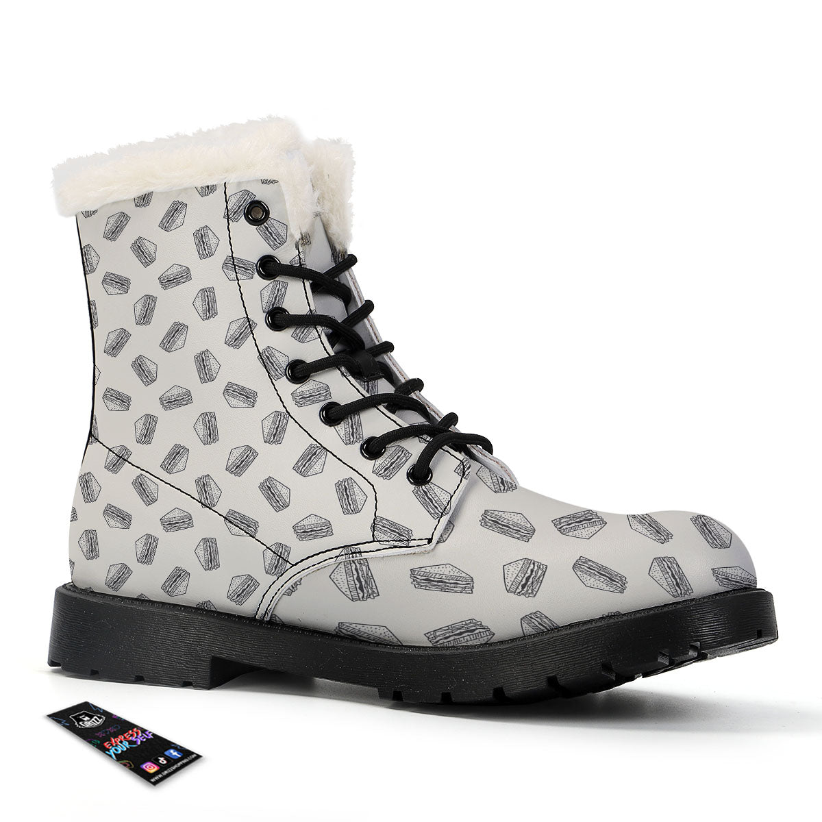 Sandwich Grey Doodle Print Pattern Winter Boots-grizzshop