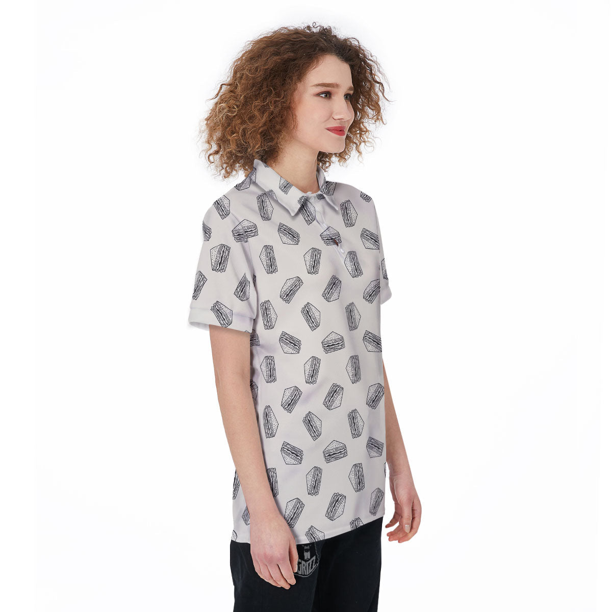 Sandwich Grey Doodle Print Pattern Women's Golf Shirts-grizzshop