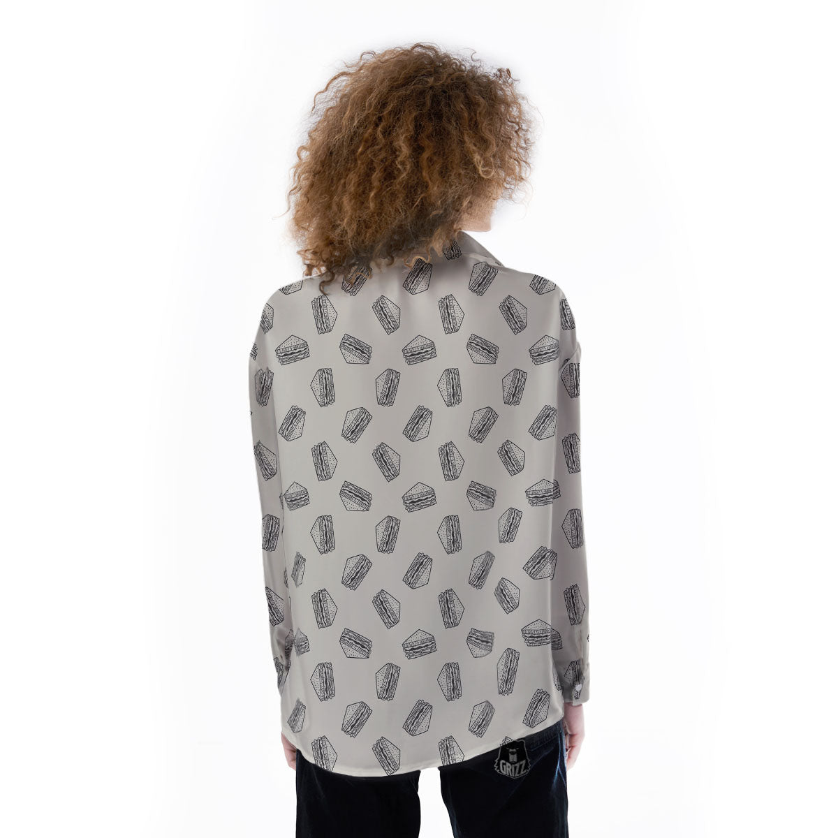Sandwich Grey Doodle Print Pattern Women's Long Sleeve Shirts-grizzshop