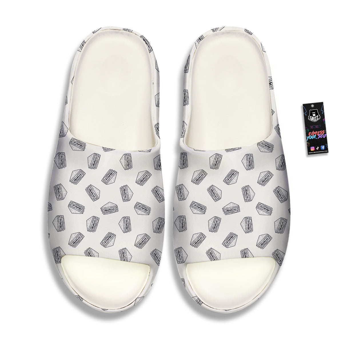Sandwich Grey Doodle Print Pattern Sandals-grizzshop