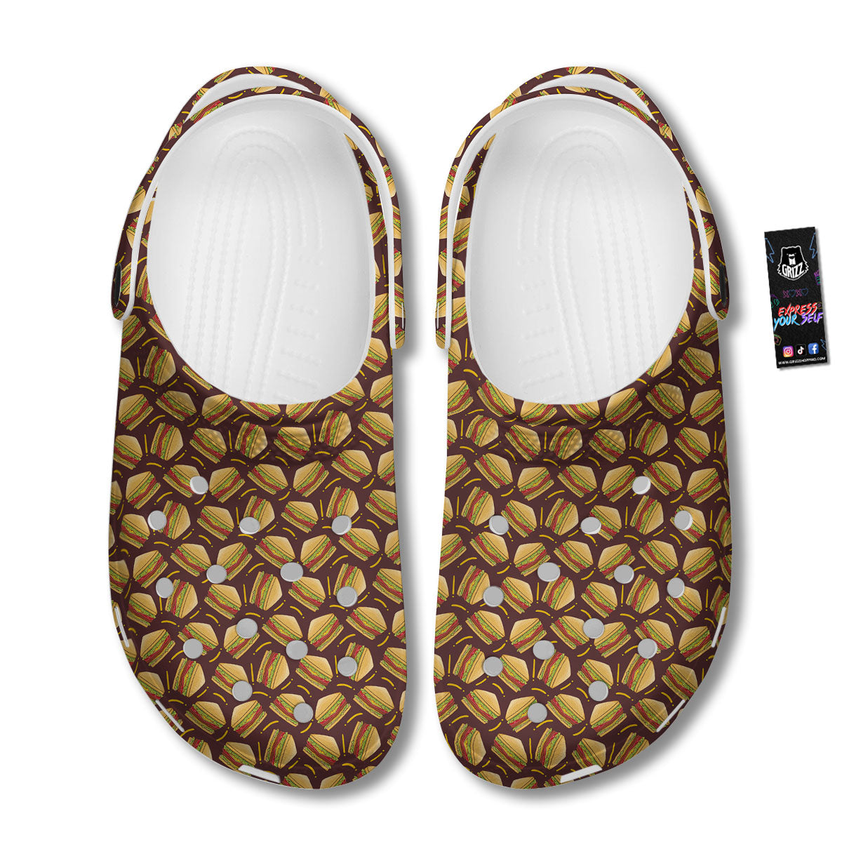 Sandwiches Brown Print Pattern Clog-grizzshop