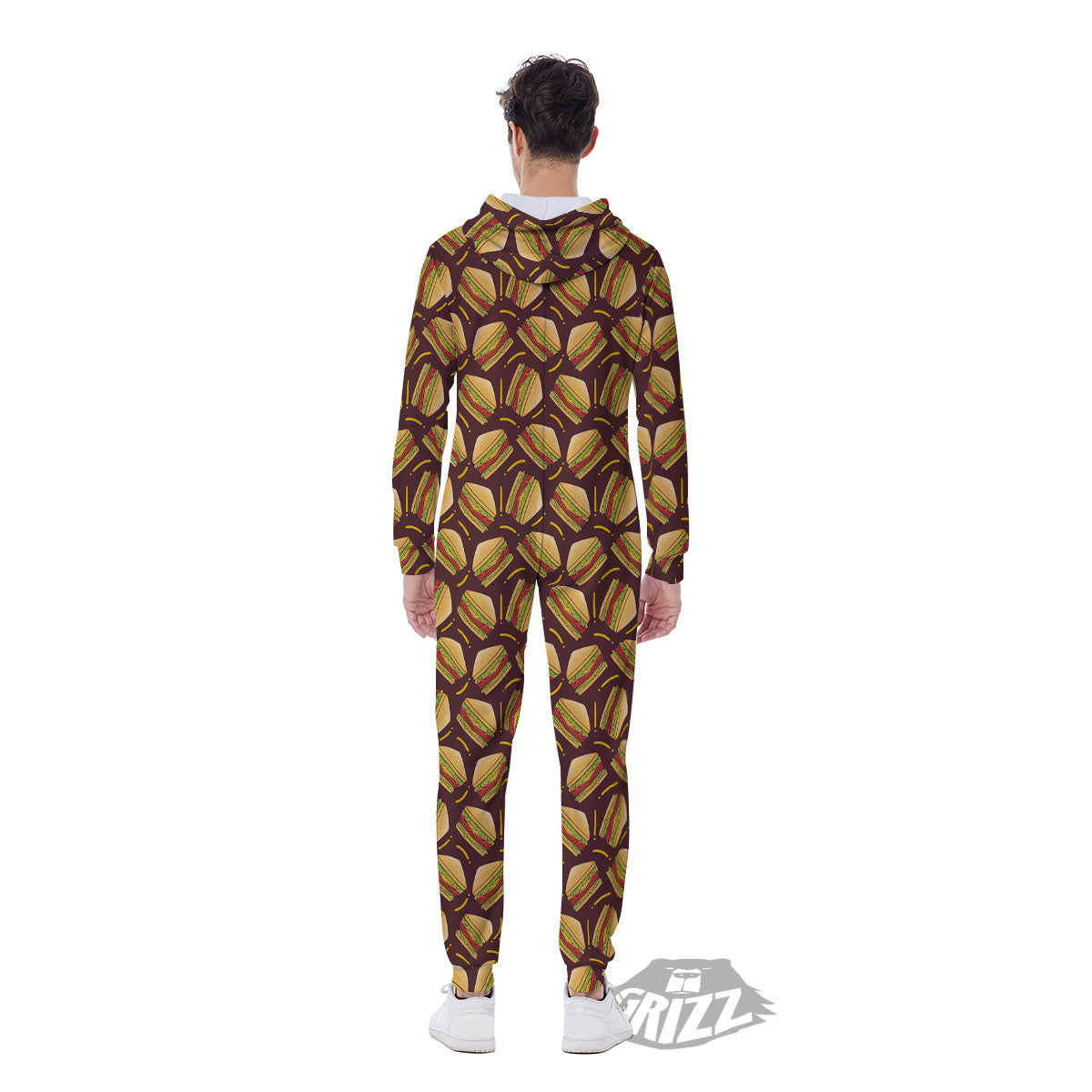 Sandwiches Brown Print Pattern Men's Jumpsuit-grizzshop