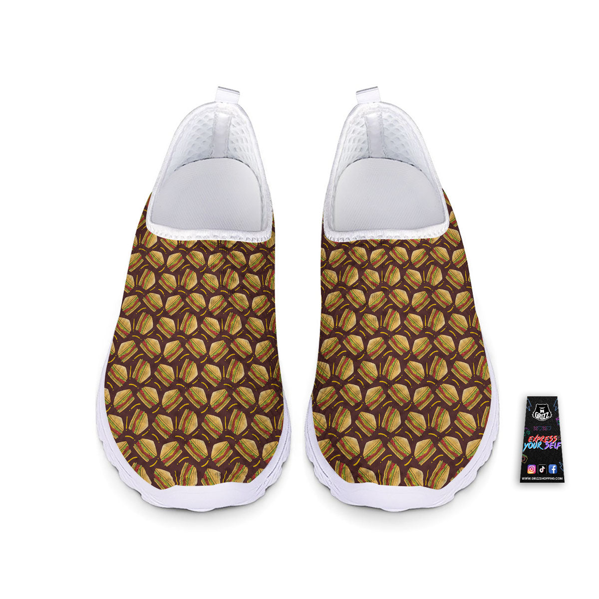 Sandwiches Brown Print Pattern Nurse Shoes-grizzshop