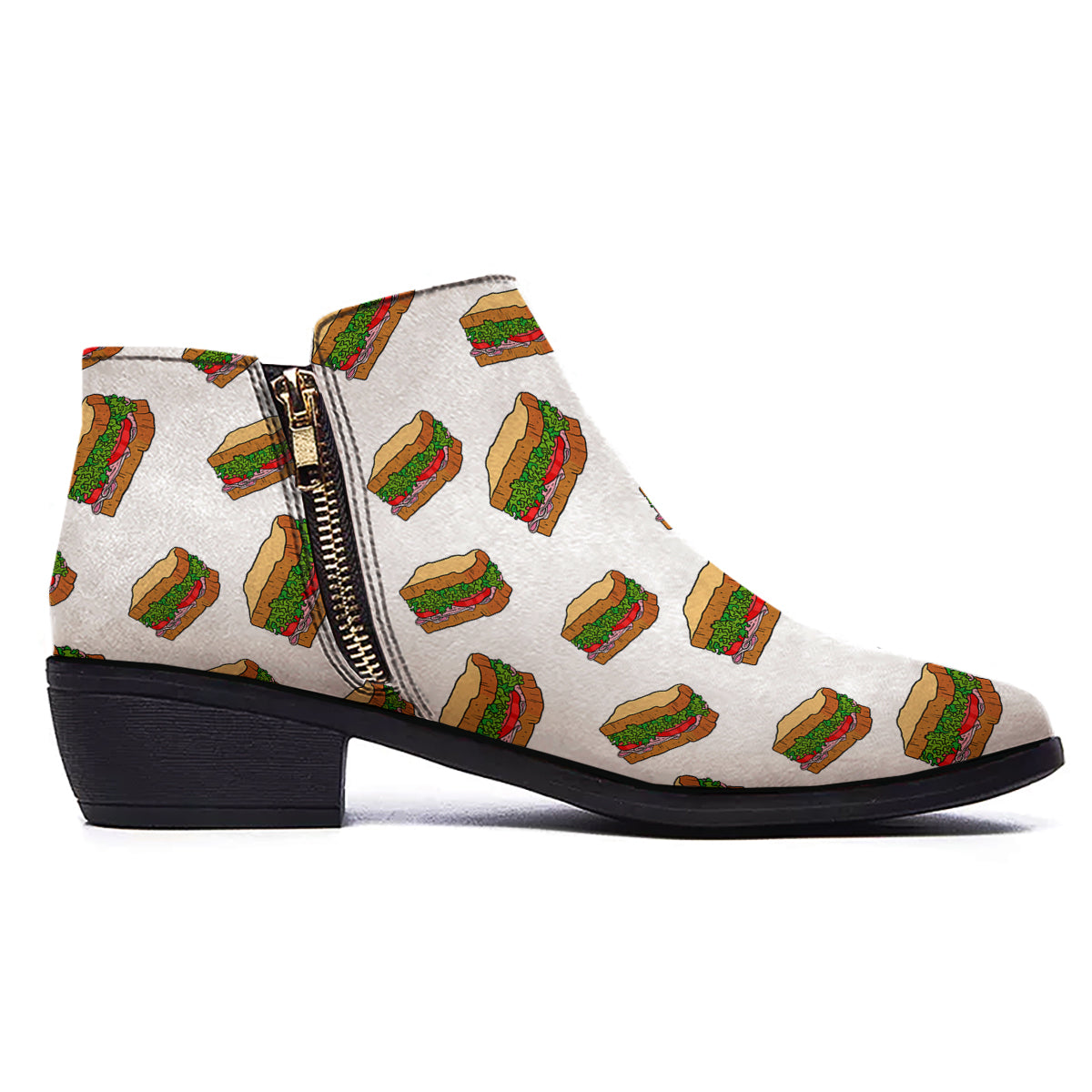 Sandwiches White Print Pattern Ankle Boots-grizzshop
