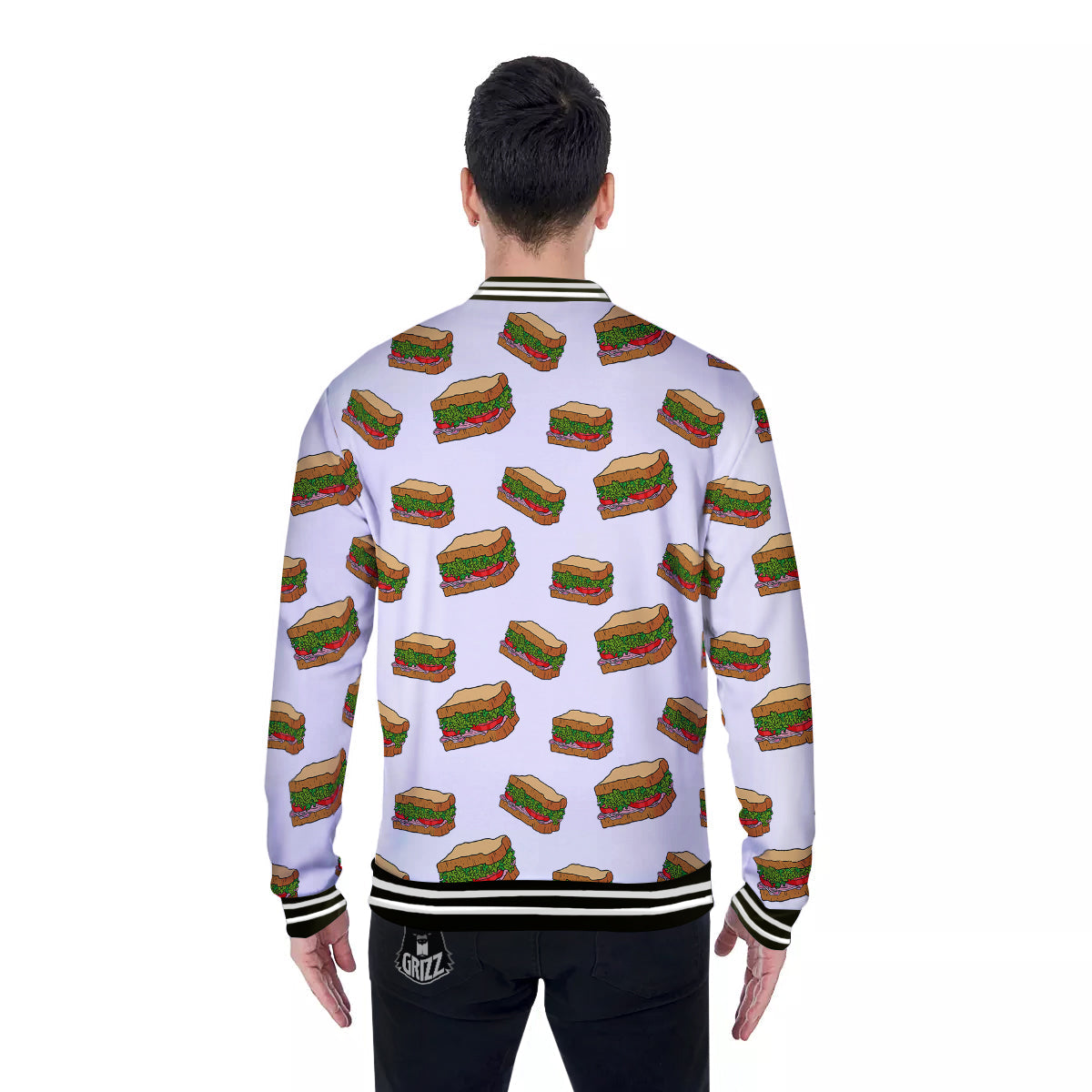 Sandwiches White Print Pattern Baseball Jacket-grizzshop