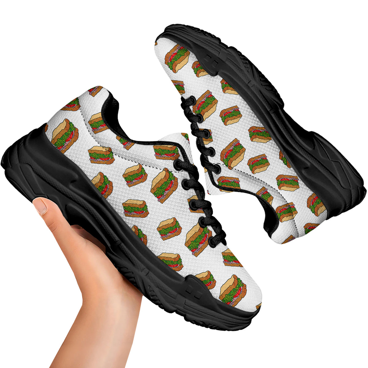 Sandwiches White Print Pattern Black Chunky Shoes-grizzshop