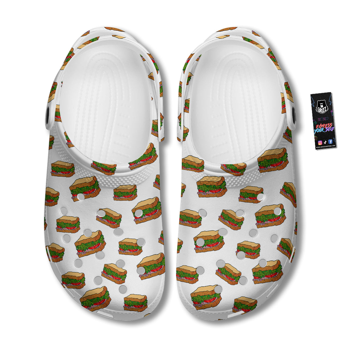 Sandwiches White Print Pattern Clog-grizzshop