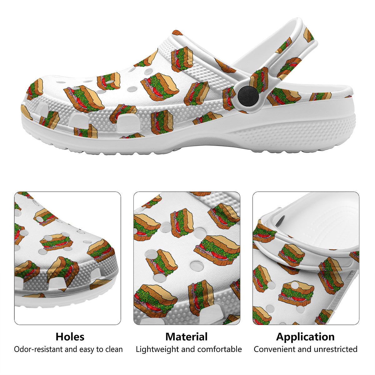 Sandwiches White Print Pattern Clog-grizzshop