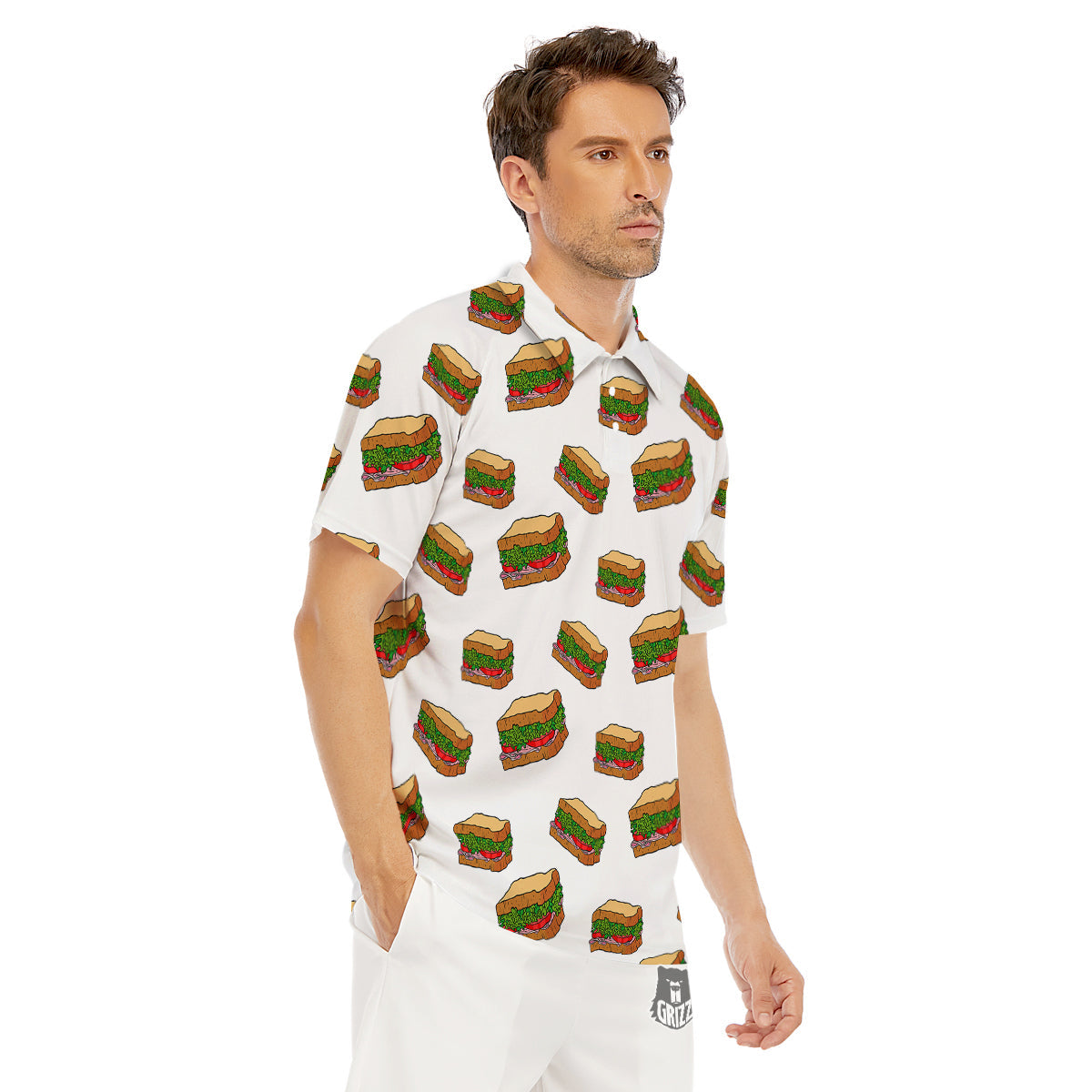 Sandwiches White Print Pattern Men's Golf Shirts-grizzshop