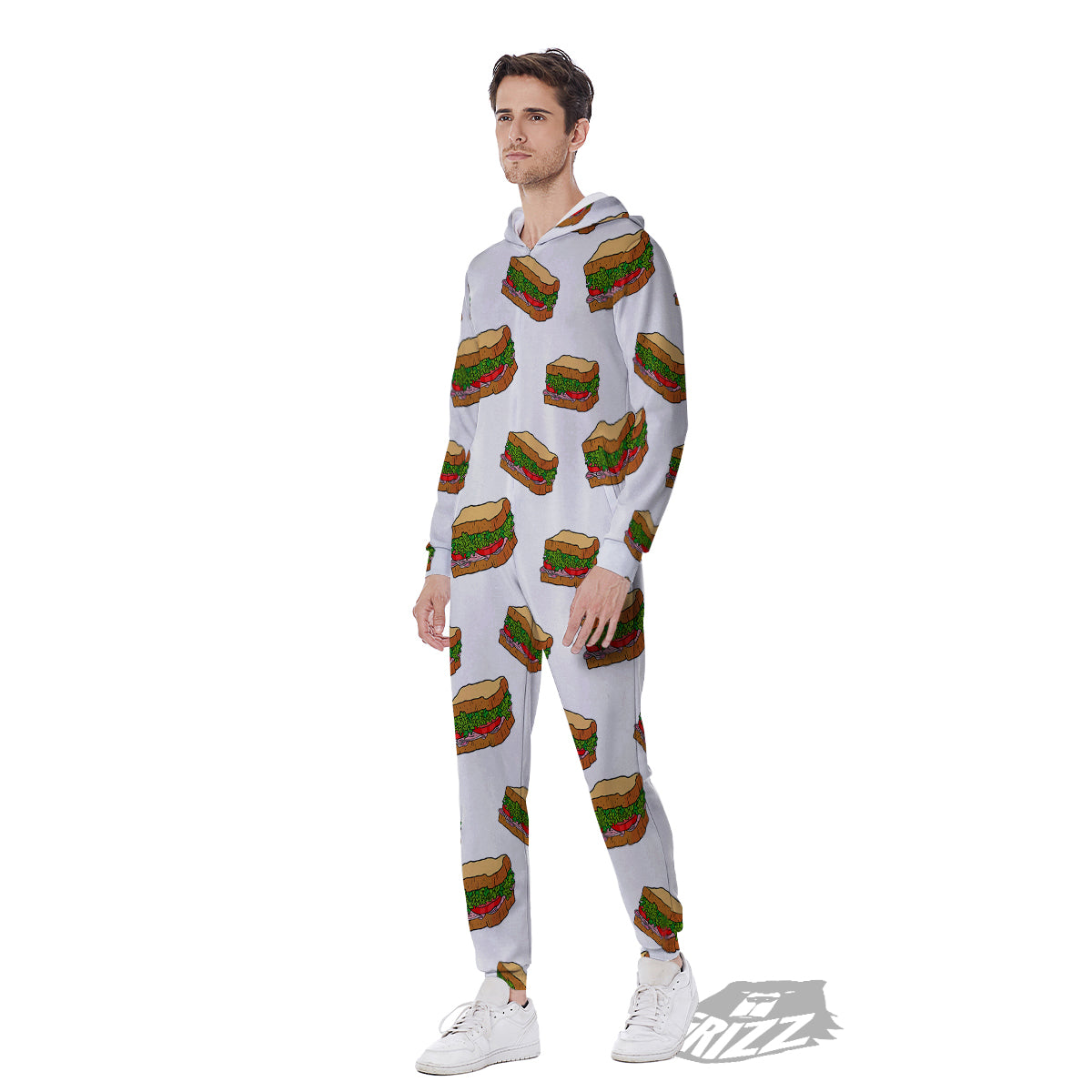 Sandwiches White Print Pattern Men's Jumpsuit-grizzshop