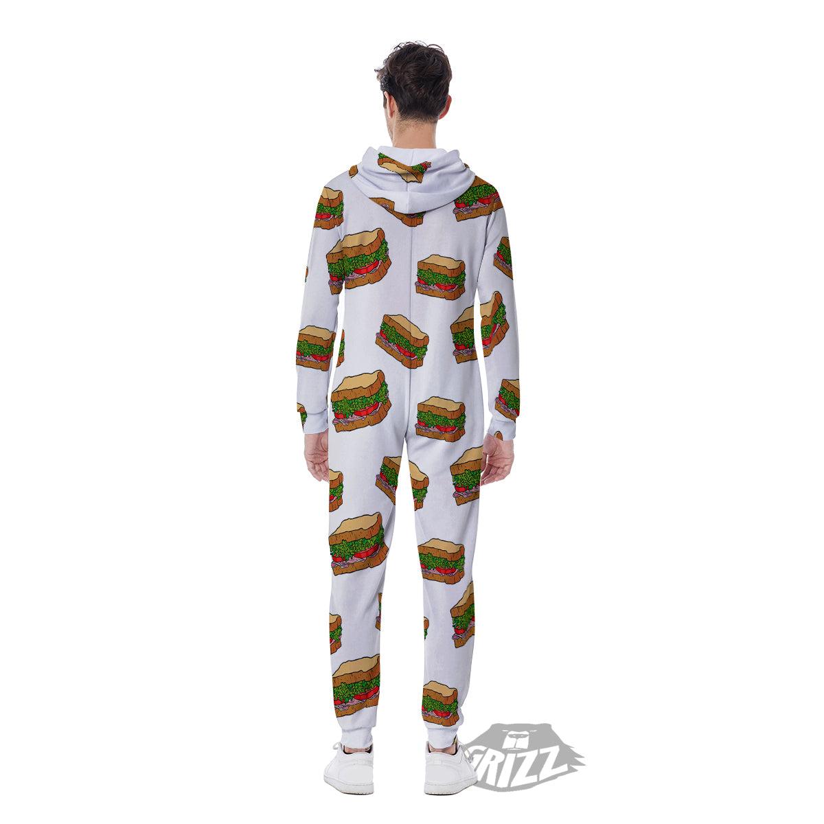 Sandwiches White Print Pattern Men's Jumpsuit-grizzshop