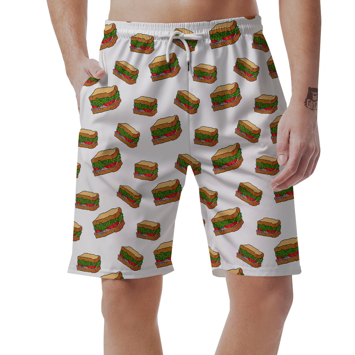 Sandwiches White Print Pattern Men's Shorts-grizzshop