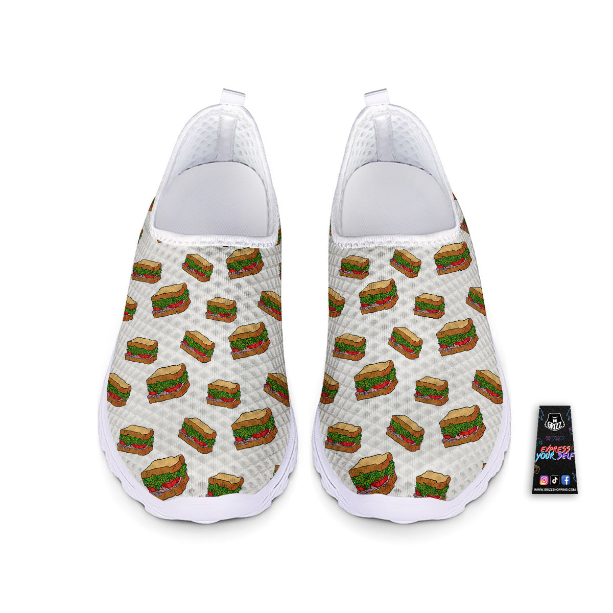 Sandwiches White Print Pattern Nurse Shoes-grizzshop