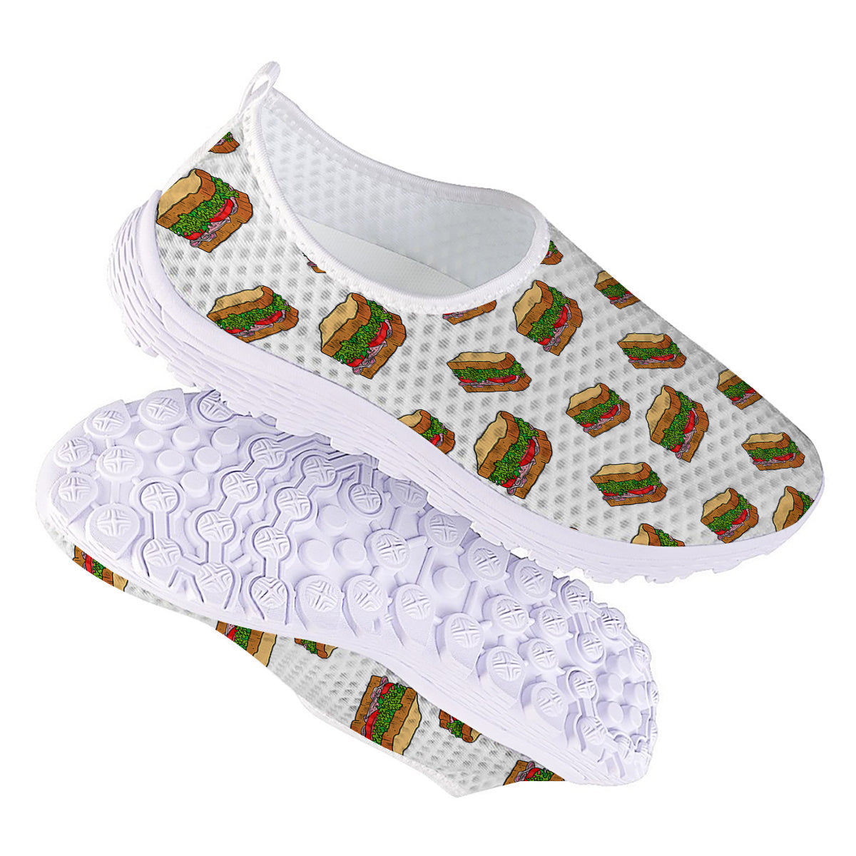 Sandwiches White Print Pattern Nurse Shoes-grizzshop