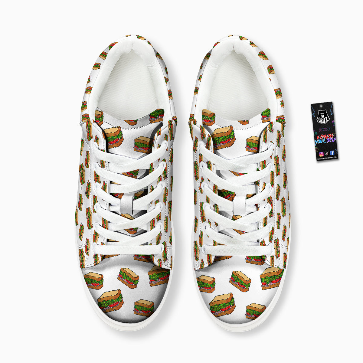 Sandwiches White Print Pattern Platform Shoes-grizzshop