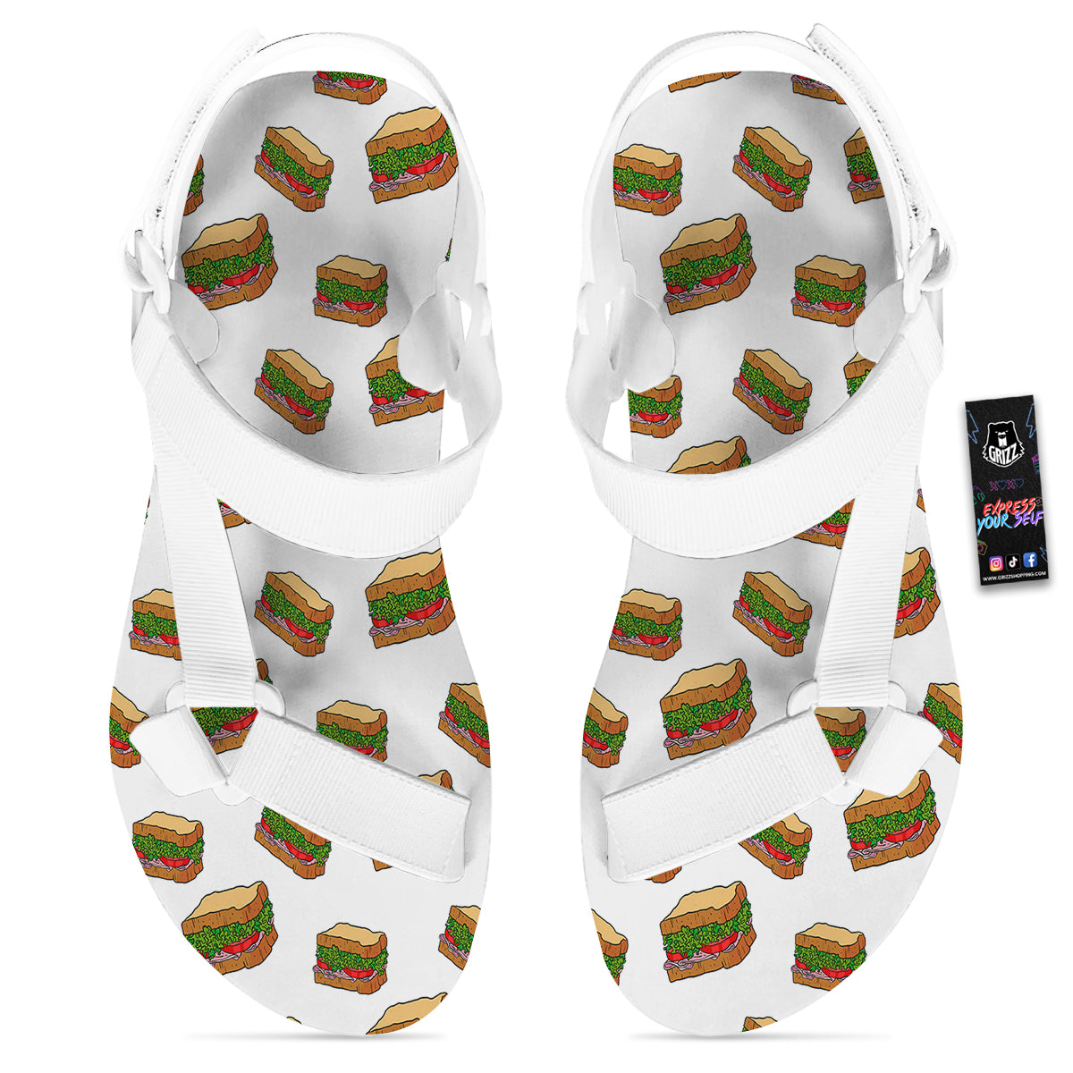 Sandwiches White Print Pattern White Open Toe Sandals-grizzshop