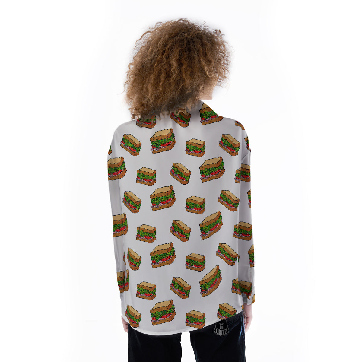 Sandwiches White Print Pattern Women's Long Sleeve Shirts-grizzshop