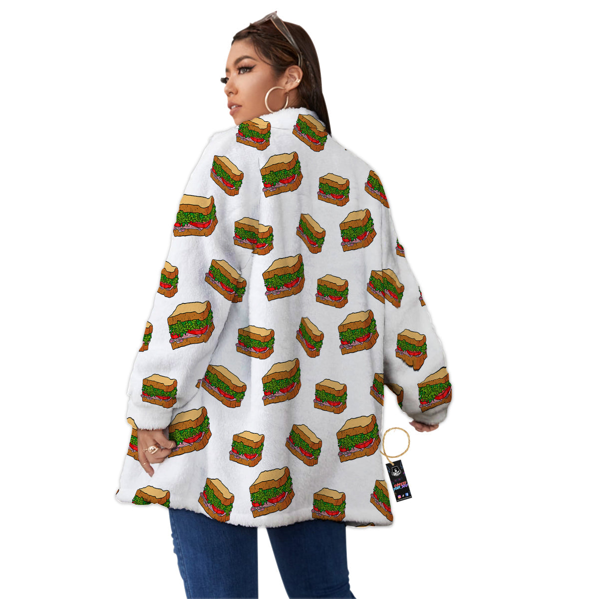 Sandwiches White Print Pattern Women's Sherpa Jacket-grizzshop