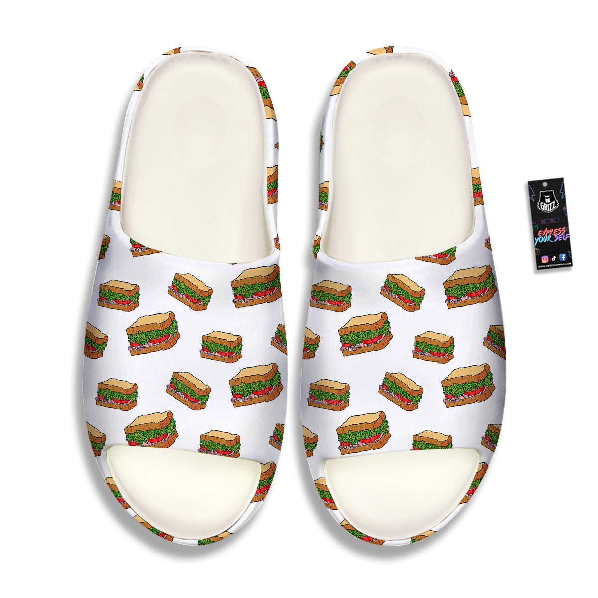 Sandwiches White Print Pattern Sandals-grizzshop