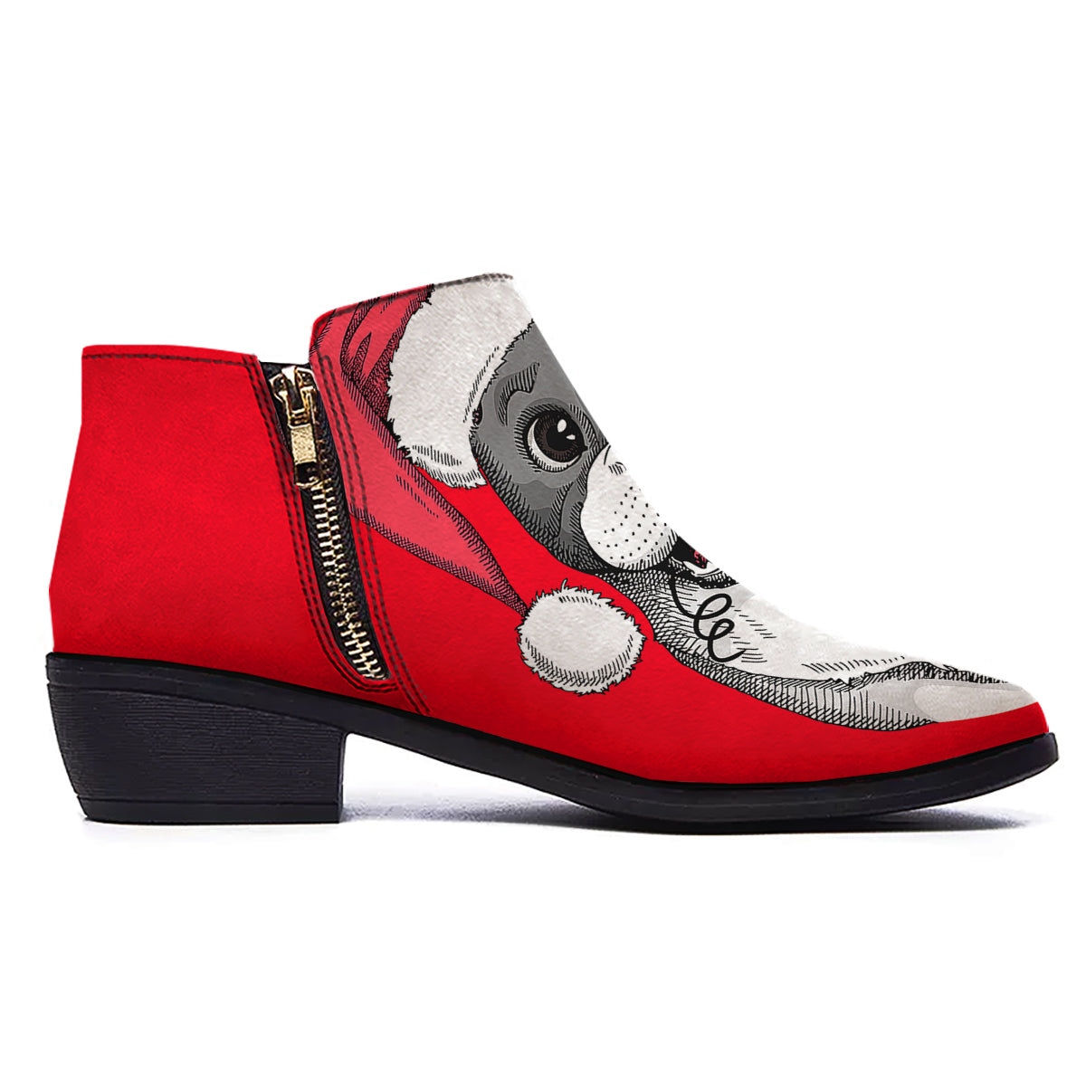 Santa Christmas French Bulldog Print Ankle Boots-grizzshop