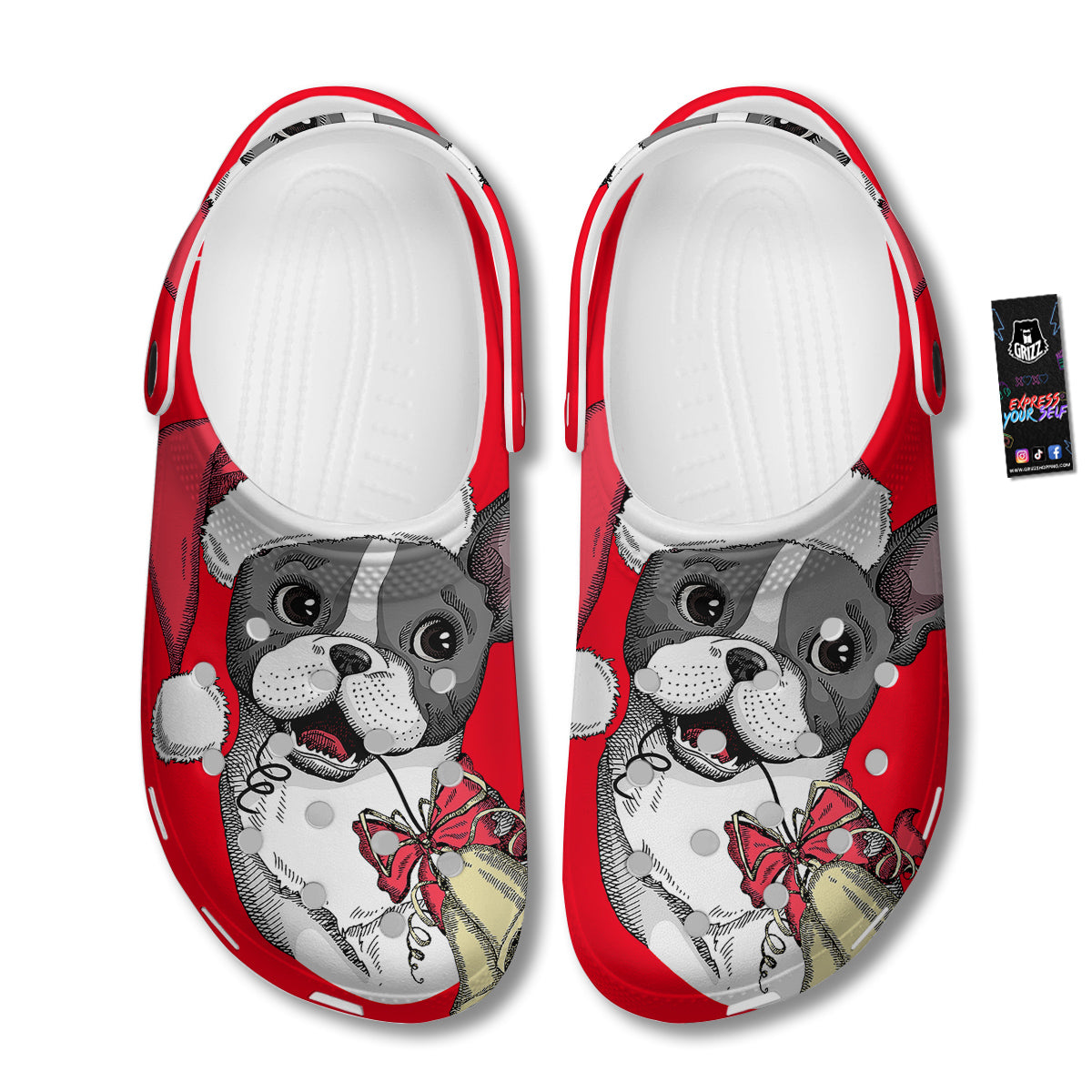 Santa Christmas French Bulldog Print Clog-grizzshop