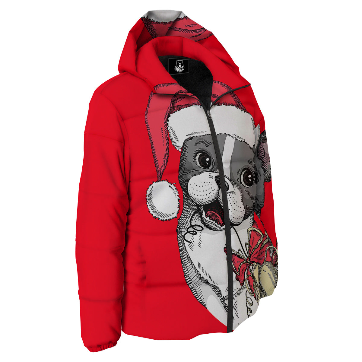 Santa Christmas French Bulldog Print Down Jacket-grizzshop